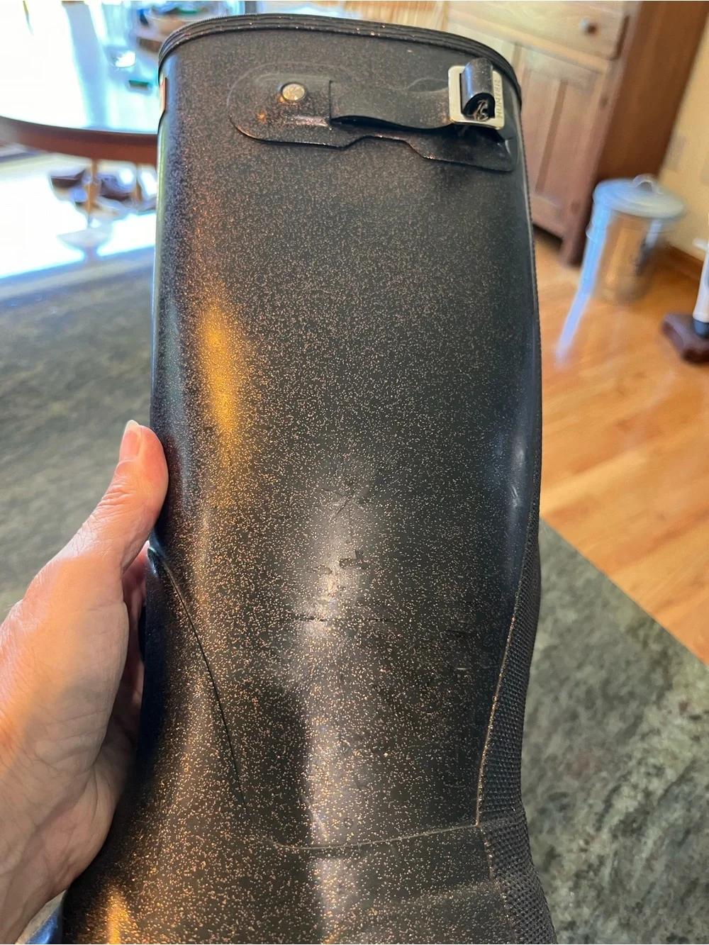 Hunter Original Starcloud Tall Rain Boots Size 7 Black/Dark Purple Glitter